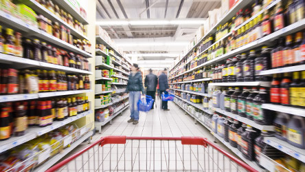 Asian grocery aisle with pantry staples