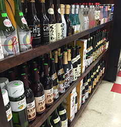 Korean soju and sake bottles at Joong Boo Market